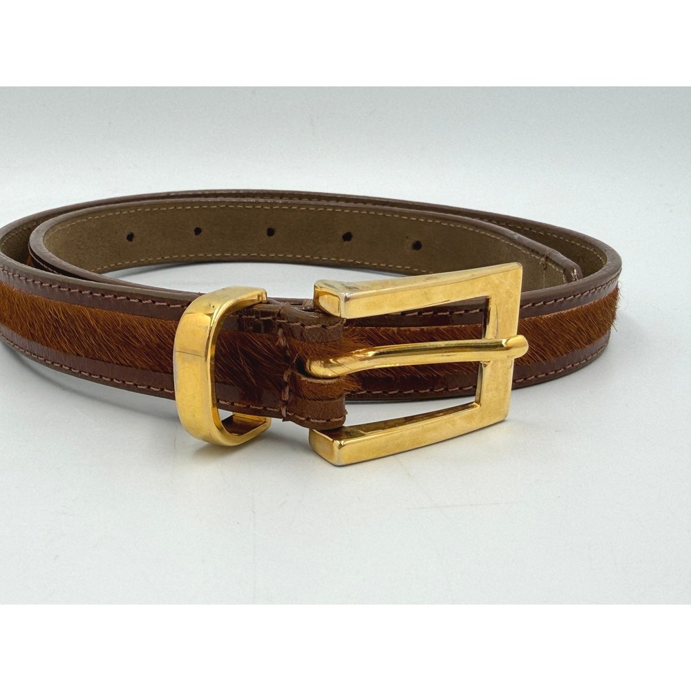 Tanner Belt Womens S Brown Calf Hair Leather Gold Buckle Made Holland